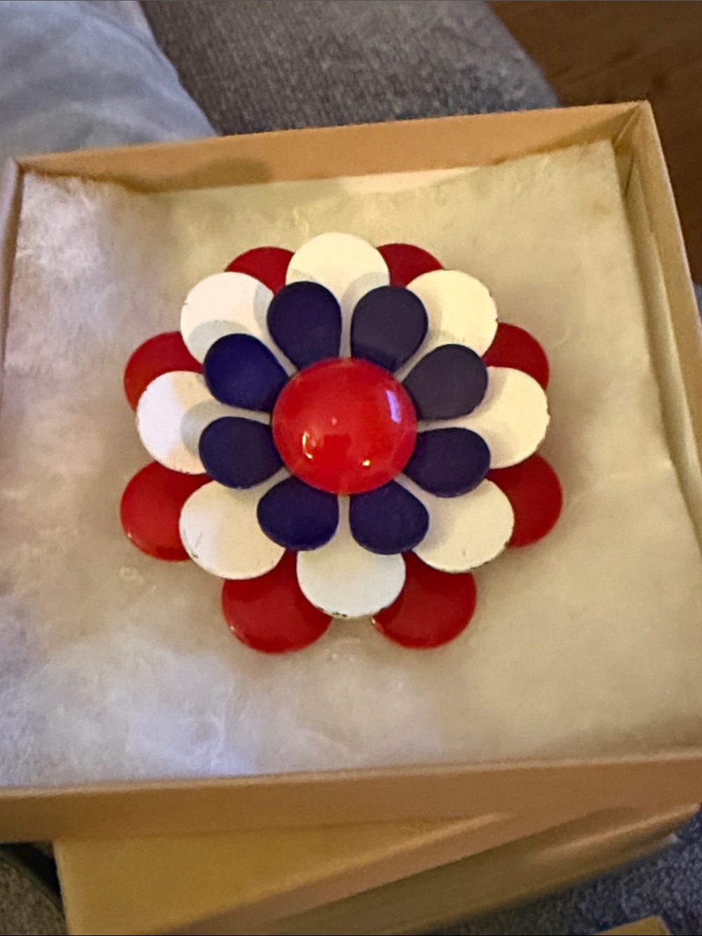 Vintage Red White & Blue Flower Brooch